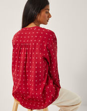 Poppy Ruffle Print Blouse, Red (RED), large