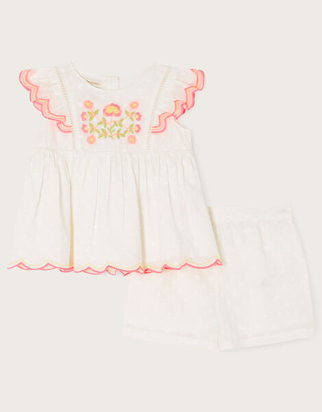 Baby Dobby Floral Top and Short Set, Ivory (IVORY), large