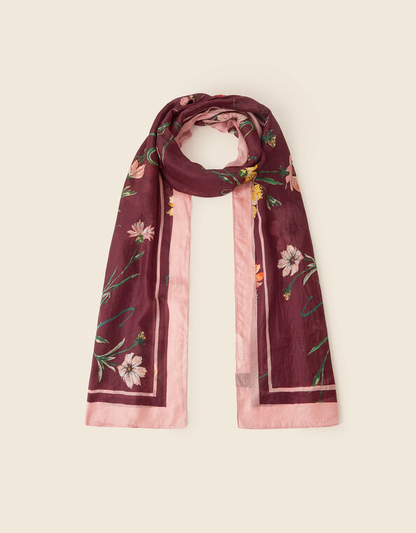 Miley Floral Print Silk Scarf, , large