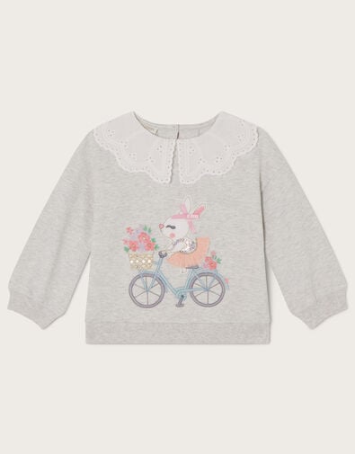 Baby Bunny Bike Collared Sweatshirt Grey, Grey (GREY), large