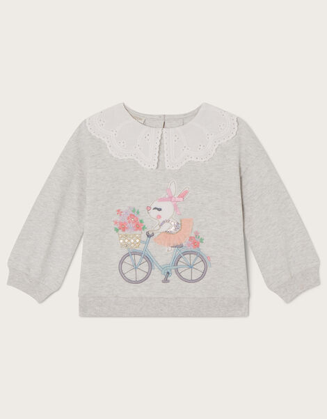 Baby Bunny Bike Collared Sweatshirt, Grey (GREY), large