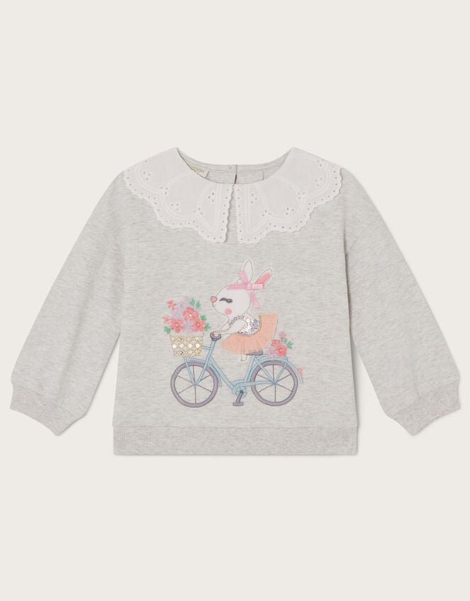 Baby Bunny Bike Collared Sweatshirt, Grey (GREY), large