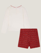 Rhinestone Top & Tweed Skort Set, Red (RED), large