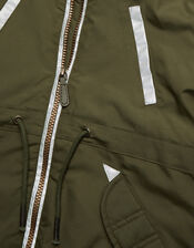 Reflective Hooded Parka Coat, Green (KHAKI), large