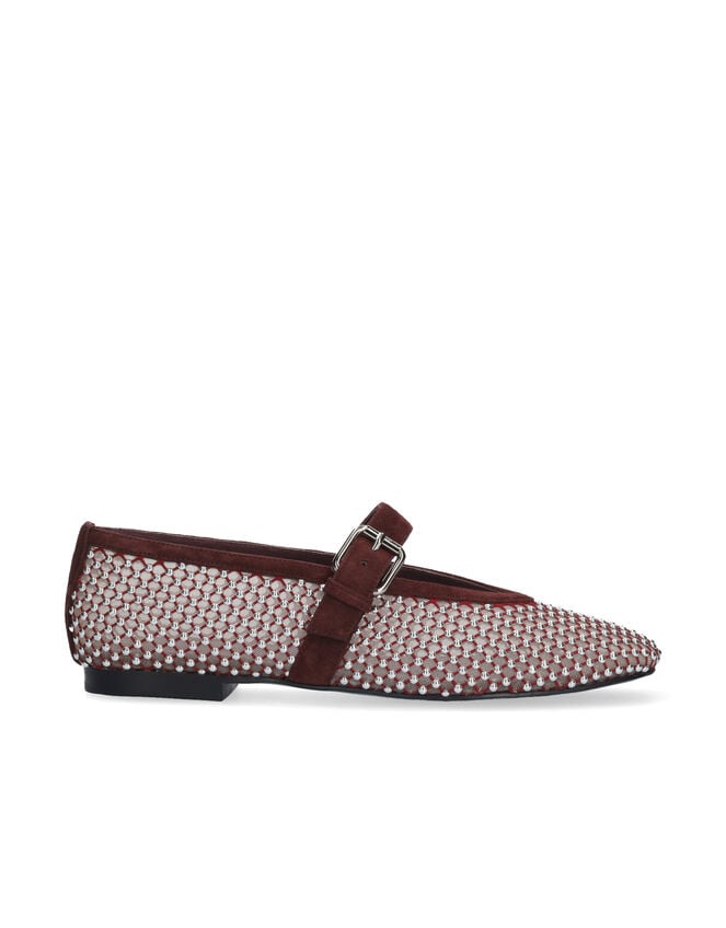 Bibi Lou Stud Mesh Ballet Flats, Red (BURGUNDY), large