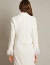 Luisa Feather Cuff Wedding Jacket, Ivory (IVORY), large