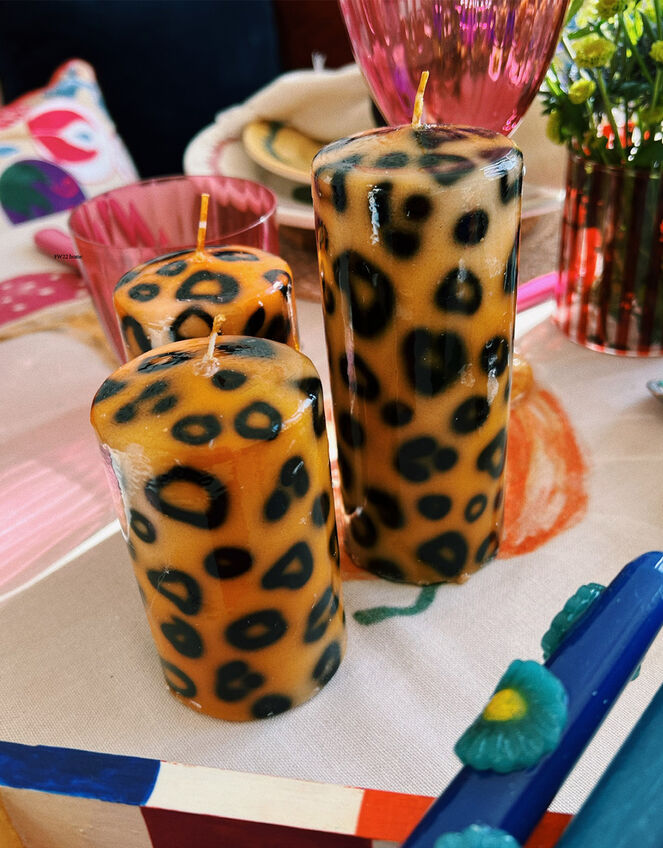 Anna and Nina Small Leopard Print Pillar Candle, , large