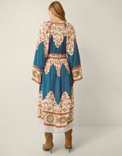 Alexandra Floral Print Boho Midi Dress, Teal (TEAL), large