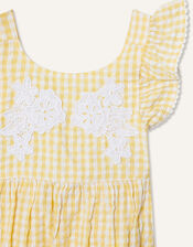 Newborn Lace and Seersucker Romper, Yellow (YELLOW), large