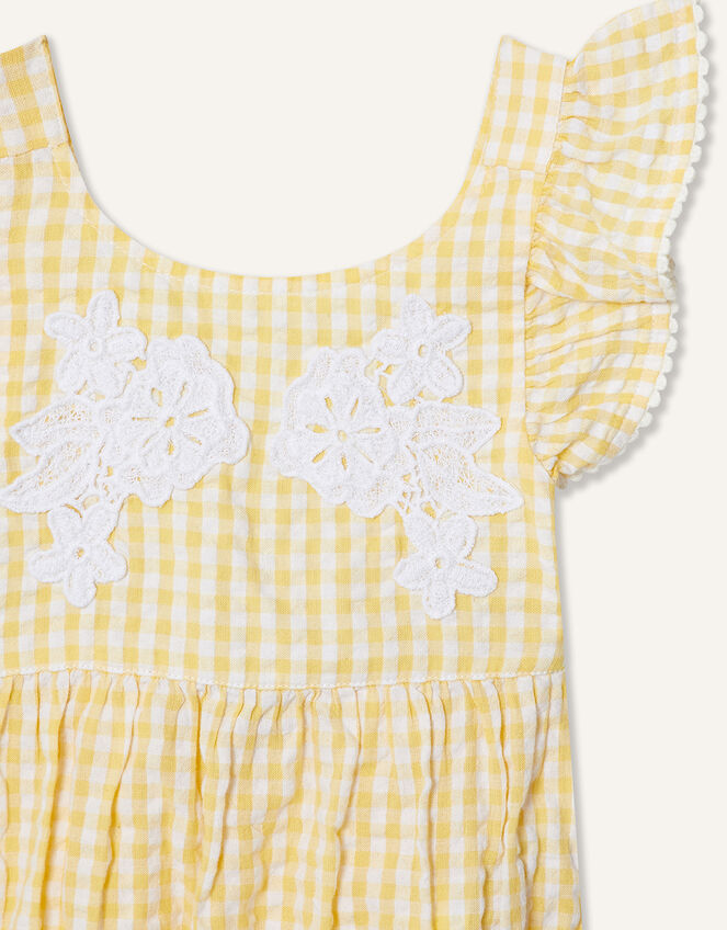 Newborn Lace and Seersucker Romper, Yellow (YELLOW), large