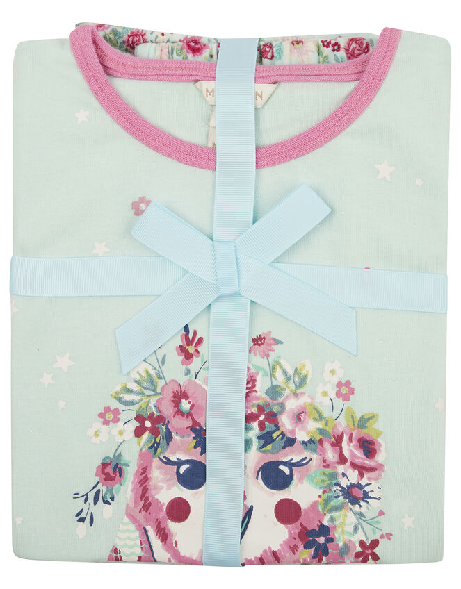 Owl Jersey and Woven Pyjama Set in Organic Cotton, Blue (AQUA), large