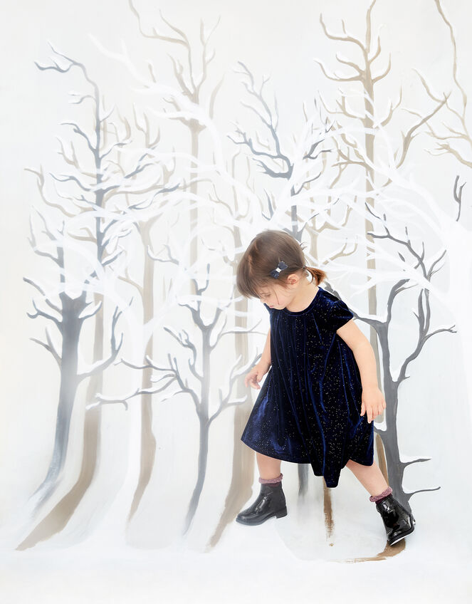 Baby Sparkle Velvet Dress with Recycled Fabric, Blue (NAVY), large