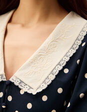 Stella Polka Dot Jersey Midi Dress, Blue (NAVY), large