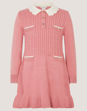 Long Sleeve Cable Knitted Dress, Pink (PINK), large