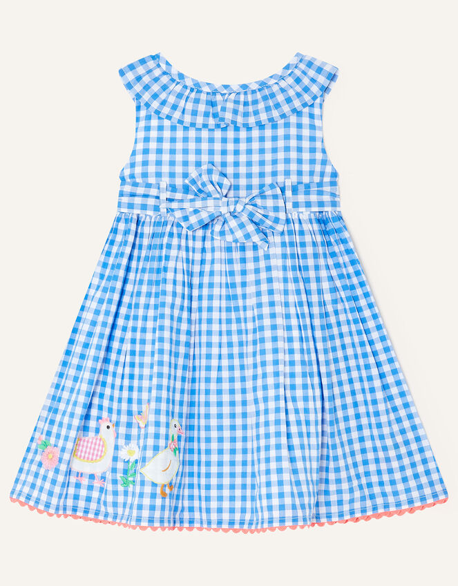 Baby Gingham Animal Hem Dress, Blue (BLUE), large