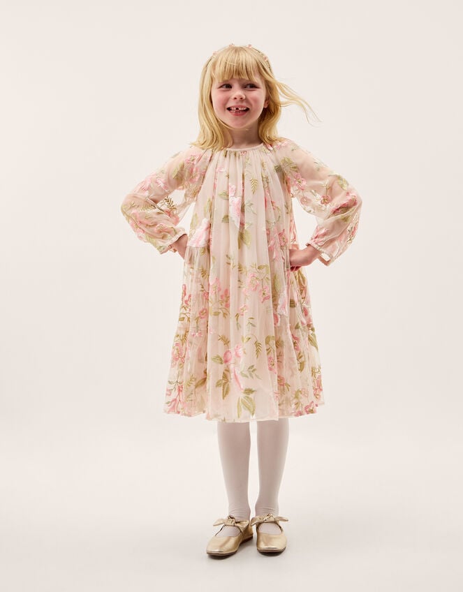 Azalea Floral Embroidered Long Sleeve Dress, Pink (PINK), large