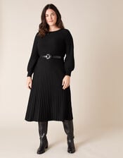 Pleated Skirt Knit Dress with LENZING™ ECOVERO™, Black (BLACK), large