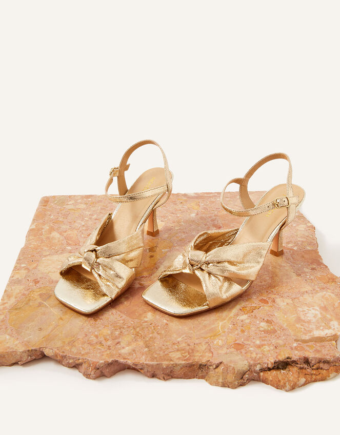 Knot Front Kitten Heel Sandals, Gold (GOLD), large