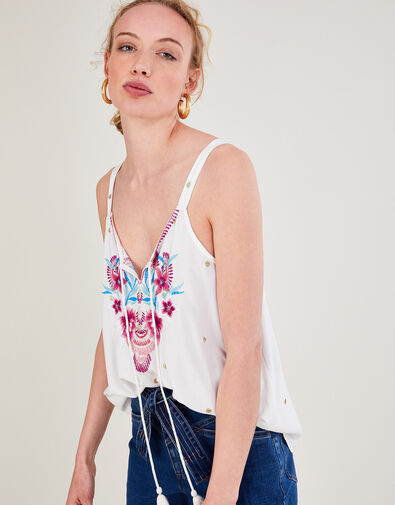 Embroidered Cami Top in LENZING™ ECOVERO™  White, White (WHITE), large