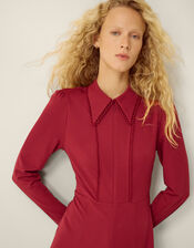 Zoe Pointed Collar Jersey Midi Dress, Red (BURGUNDY), large