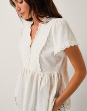 Dee Broderie Jersey Top, Ivory (IVORY), large