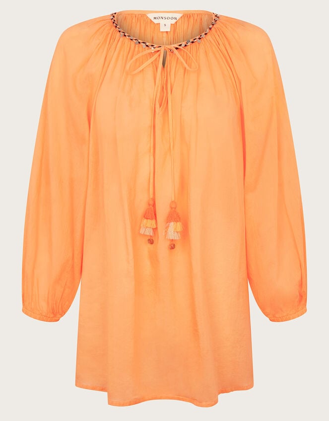 Amy Tie Neck Top, Orange (ORANGE), large