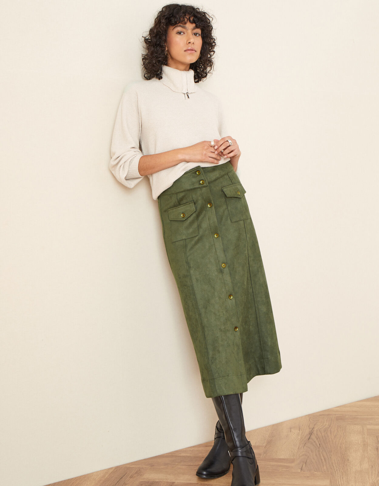 Monsoon green leather look skirt 2025