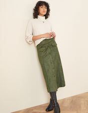 Button-Through Suedette Skirt, Green (GREEN), large