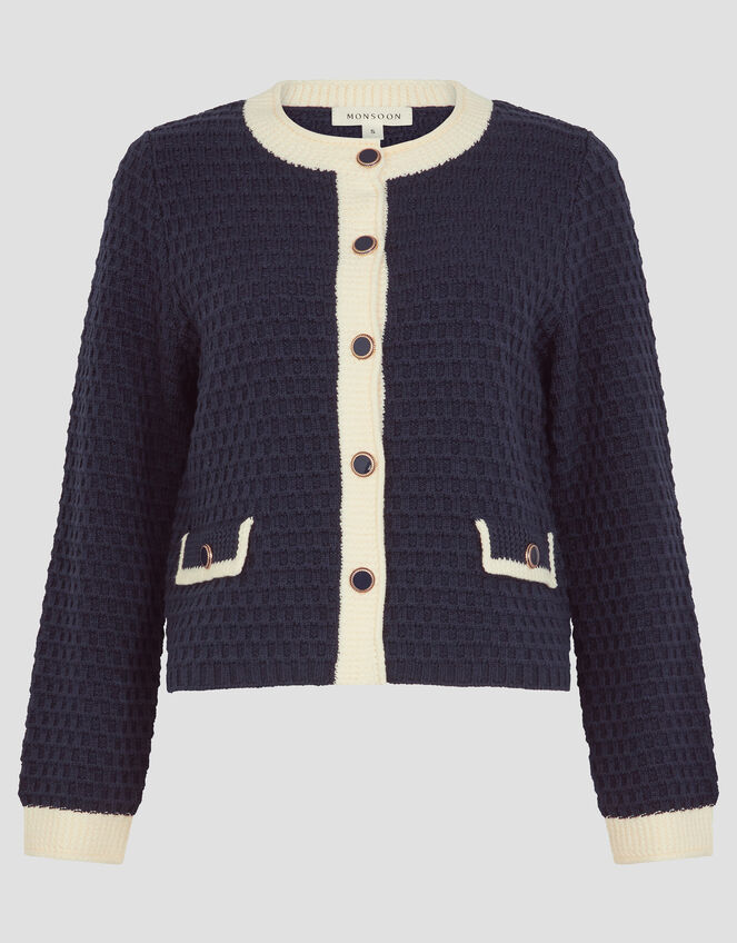 Nancy Smart Waffle Knit Cardigan, Blue (NAVY), large