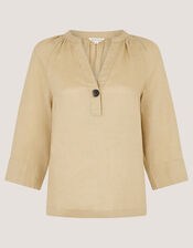 Gianna Linen Top, Green (LIME), large