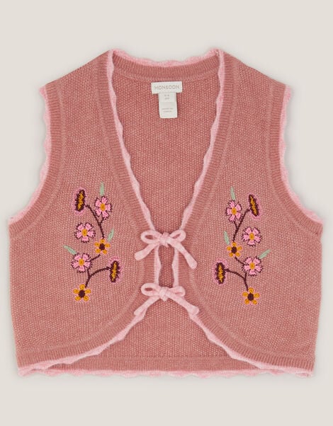 Rose Embroidered Knitted Waistcoat, Pink (PINK), large