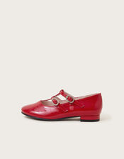 Patent Faux Leather Two-Strap Flats, Red (RED), large