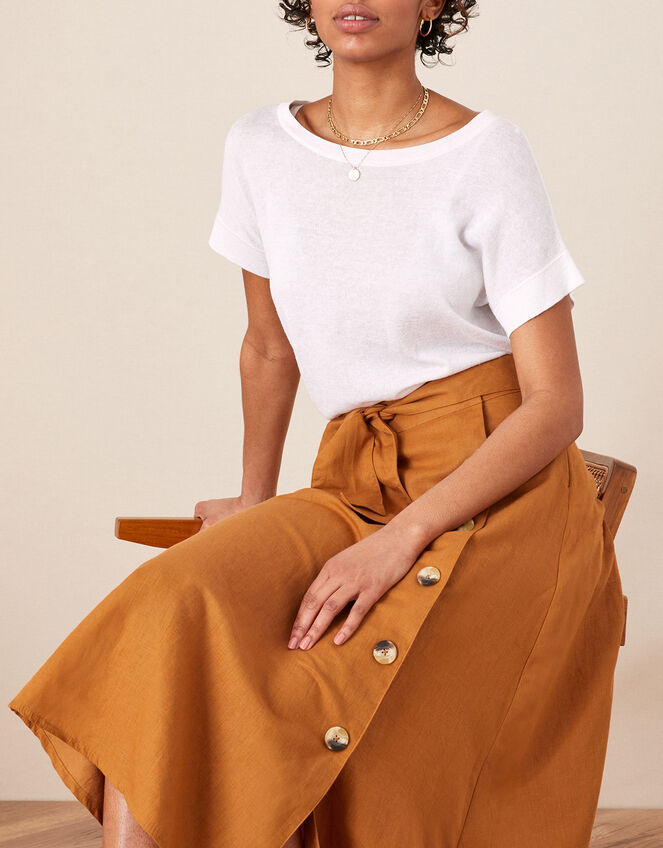 Mock Button Midi Skirt, Camel (CARAMEL), large
