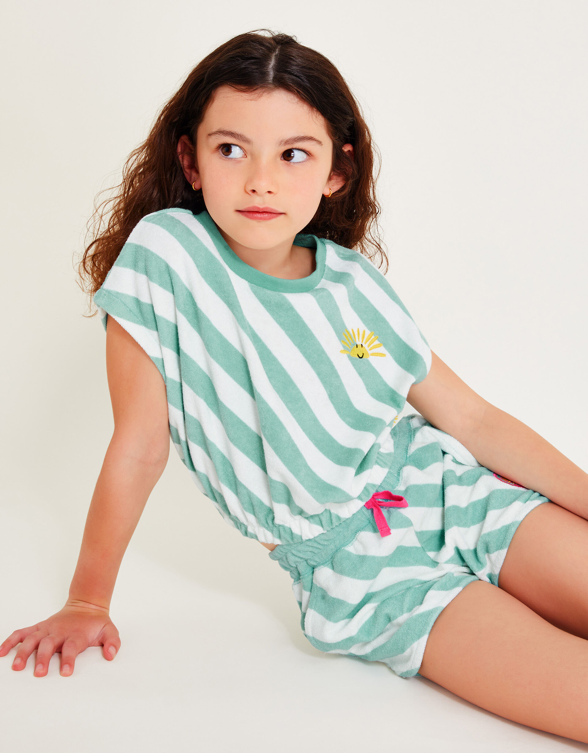 Stripe Terry Shorts Green Girls Trousers Shorts Monsoon Global