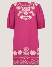 Lydia Embroidered Linen Blend Mini Dress, Pink (PINK), large