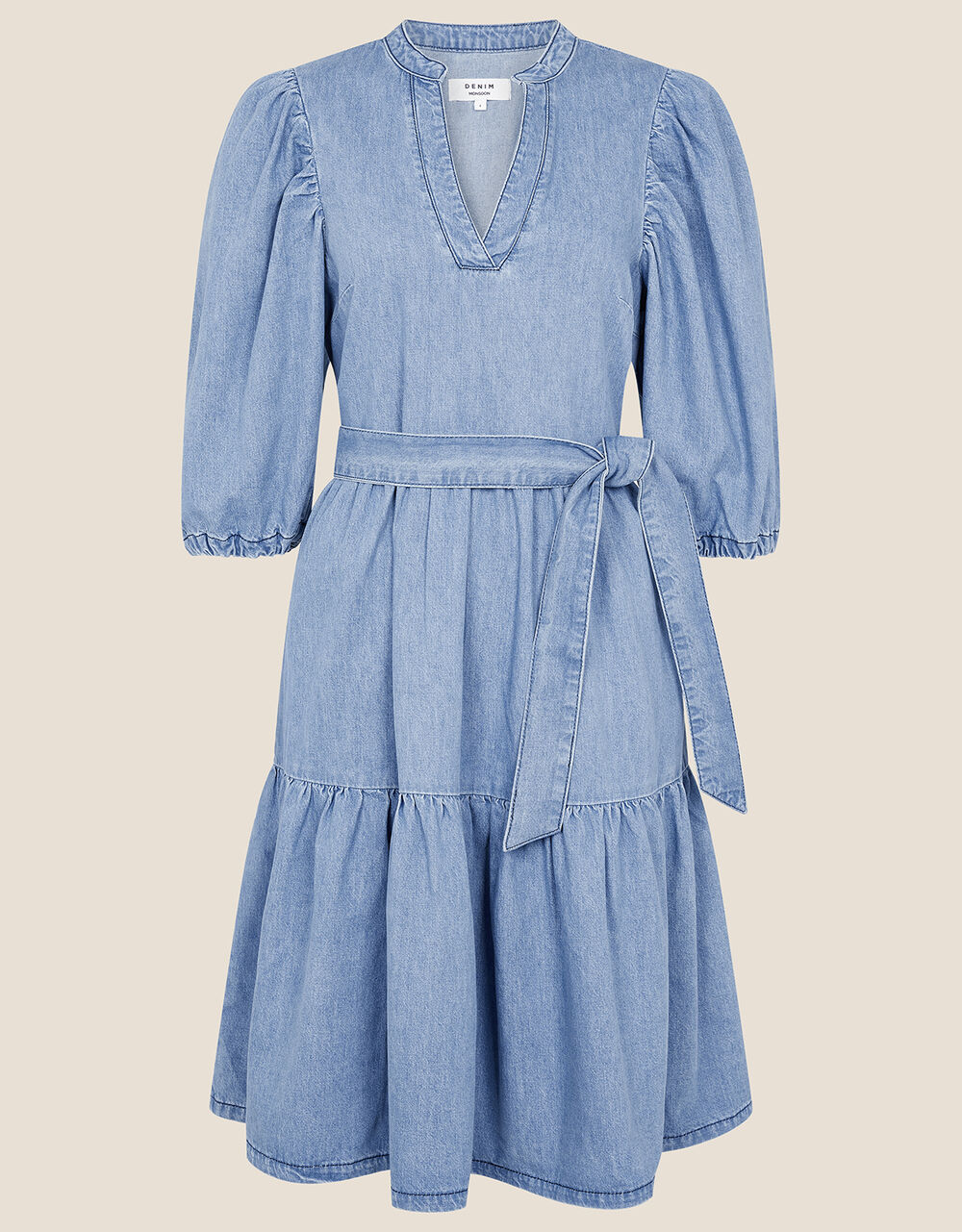 Light Blue Belted Puff Sleeve Tunic Dress