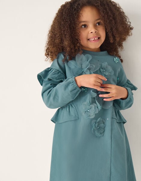 Floral Appliqué Sweatshirt Dress, Green (GREEN), large