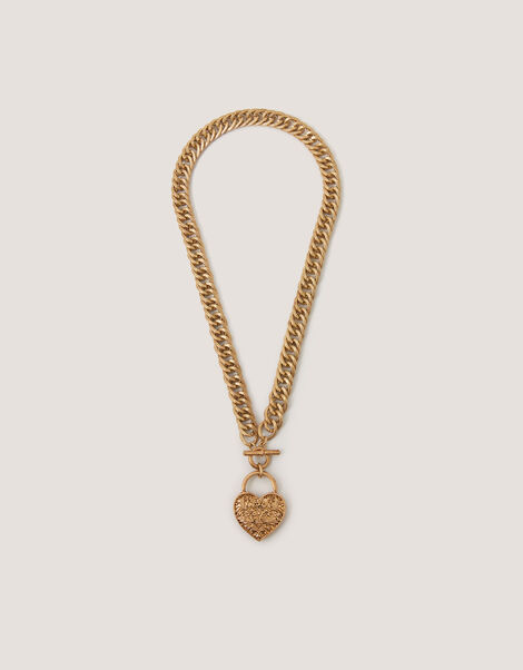 Heart Padlock T-Bar Necklace, , large