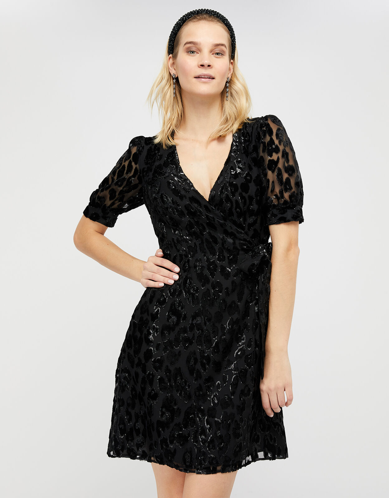 Akeira Animal Devore Blouson Short Dress Black Evening Dresses