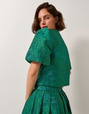 Jolene Floral Jacquard Puff Sleeve Jacket, Green (GREEN), large