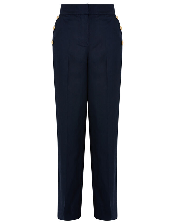 Smart Longer Length Trousers in Linen Blend, Blue (NAVY), large