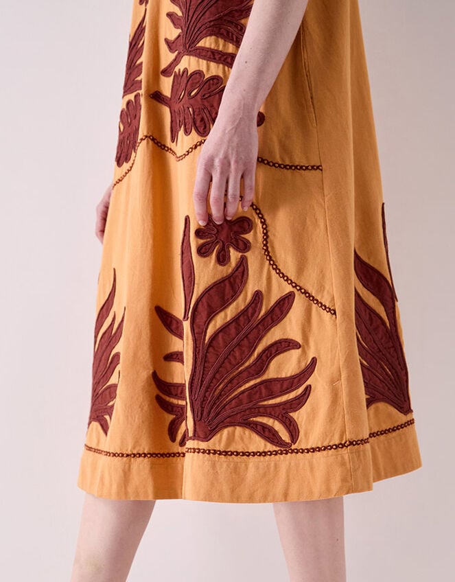 East Mella Appliqu&eacute; Cotton Midi Dress, Orange (ORANGE), large