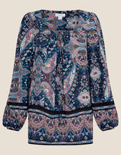 Elaina Paisley Square Neck Top, Blue (BLUE), large