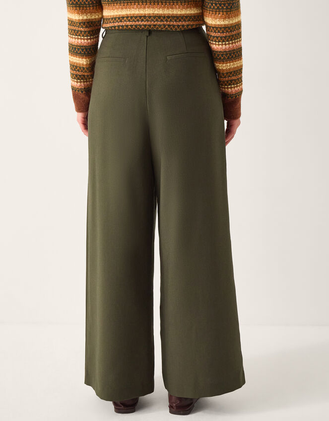 Esther Pleat Wide Leg Trousers, Green (KHAKI), large