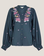 Bria Embroidered Blouson Blouse, Blue (BLUE), large