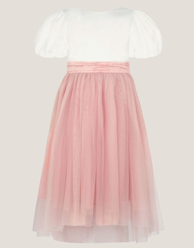 Puff Sleeve Satin Tulle Dress, Pink (PINK), large