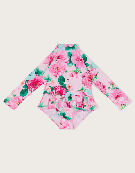 Baby Floral Skirted Swimsuit with UPF50+ Protection, Pink (PALE PINK), large