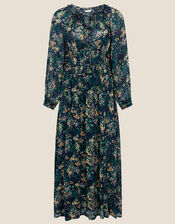 Floral Midi Dress in Sustainable Viscose, Blue (NAVY), large