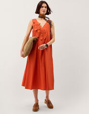 Rosalie Floral Appliqu&eacute; Cotton Midi Dress, Orange (ORANGE), large