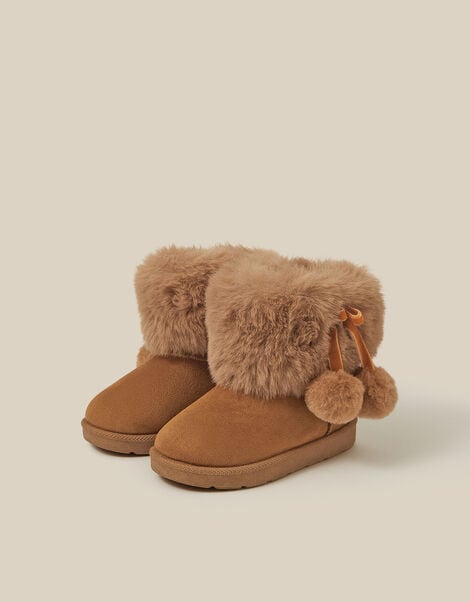 Toddler Fluffy Faux Suede Boots, Tan (TAN), large